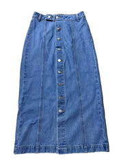 Button Denim Midi Skirt High Waist Split