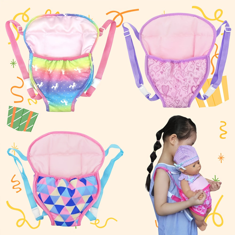 Adjustable Strap 14 18 Inch Doll Backpack with Heart Rainbow & Floral Patterns