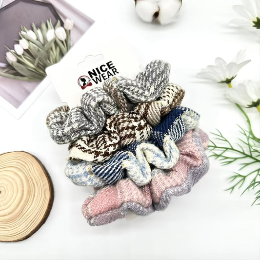 Colorful Plaid Woolen Scrunchies Boho Large Scrunchies Women Vintage Hair Access