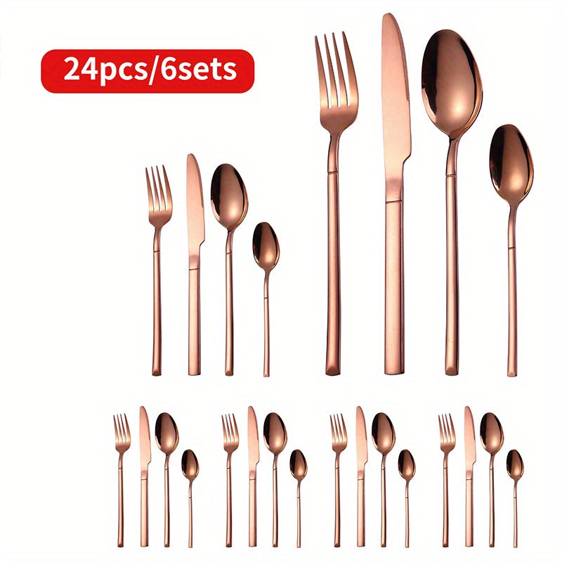 24pcs Stainless Steel Cutlery Set Coffee Spoon Salad Fork Milk Spoon