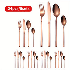 24pcs Stainless Steel Cutlery Set Coffee Spoon Salad Fork Milk Spoon