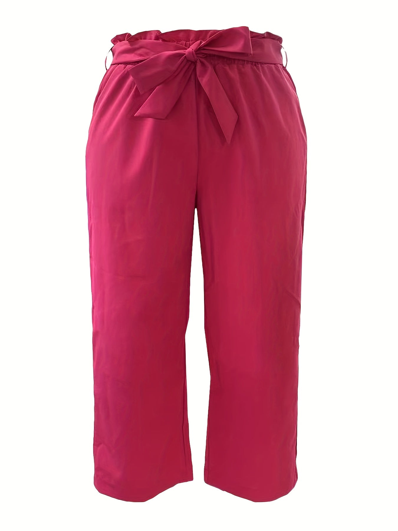  Solid Ruffle Trim Wide Leg Trousers