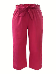  Solid Ruffle Trim Wide Leg Trousers