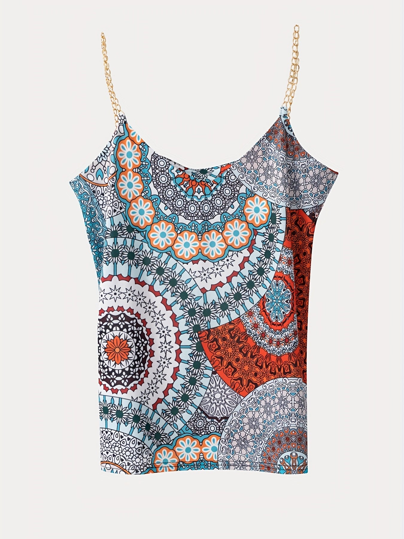 Paisley Print Chain Strap Top Boho Spaghetti Strap Top