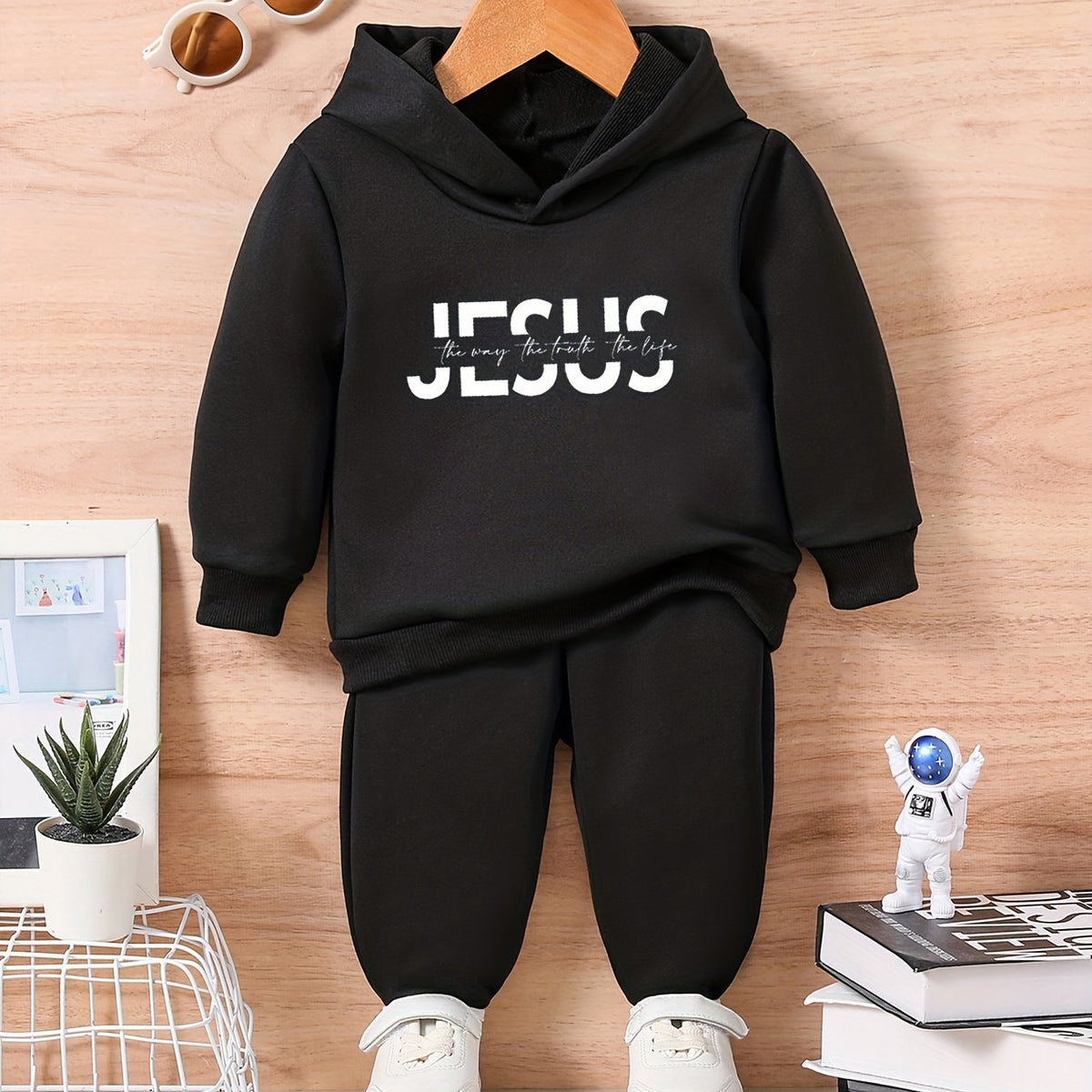 JESUS Print Kids Letter Outfit Set Long Sleeve Sweatshirt
