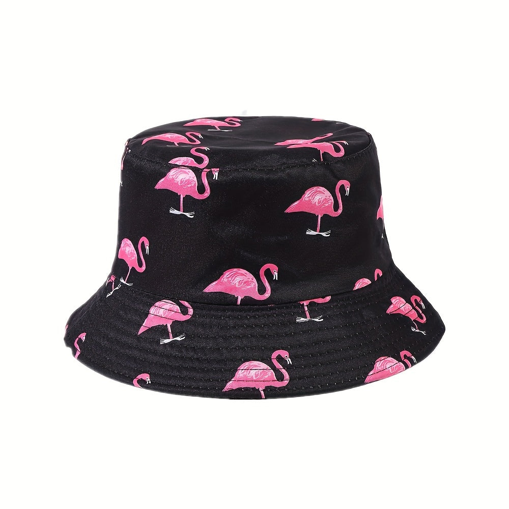 Flamingo Print Double Sided Bucket Hat Sun Protection Hat