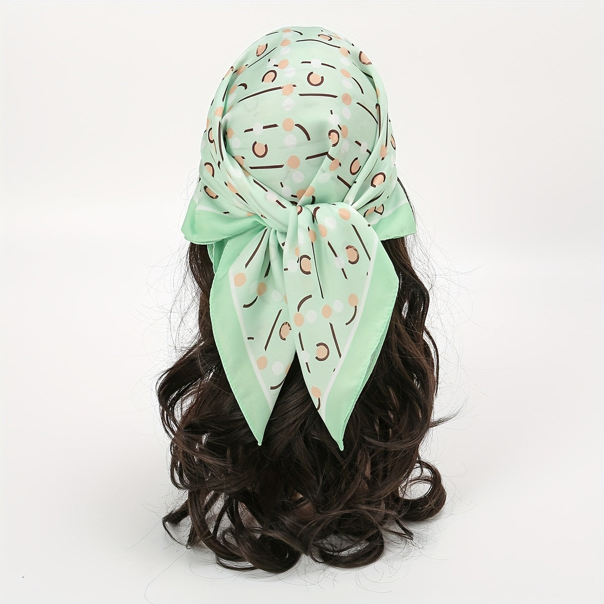 Green Geometric Dot Print Bandana Neckerchief Square Scarf Silk Head Wrap