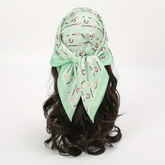 Green Geometric Dot Print Bandana Neckerchief Square Scarf Silk Head Wrap