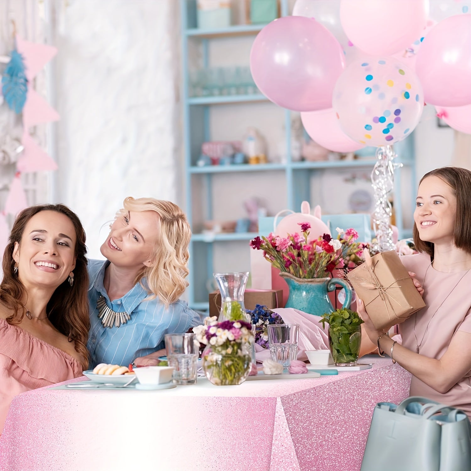 Pink Plastic Tablecloth for Parties Gradient Pastel Pink Disposable Tablecloth