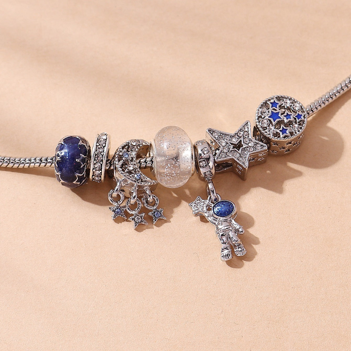 Romantic Starry Sky Bracelet with Faux Diamonds Rhinestone and Moon Astronauts