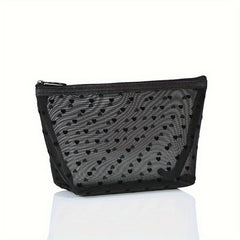 Heart Zipper Mesh Cosmetic Bag Portable Toiletry Bag For Women Girls