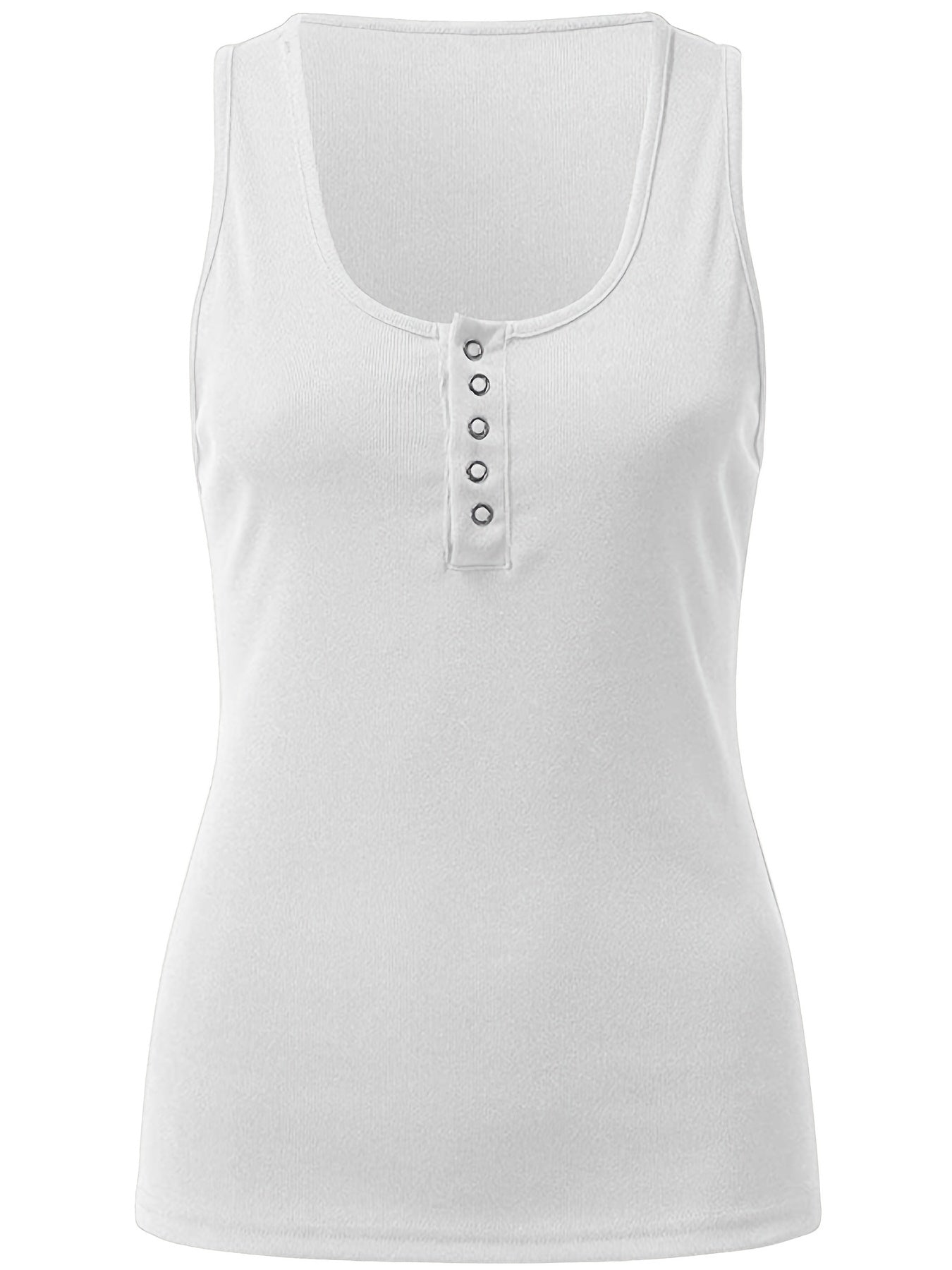 Solid Sleeveless Button Tank Top Loose Stretch Tank Top