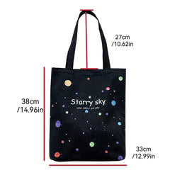 Starry Sky Pattern Canvas Zipper Tote Bag for School & Shopping