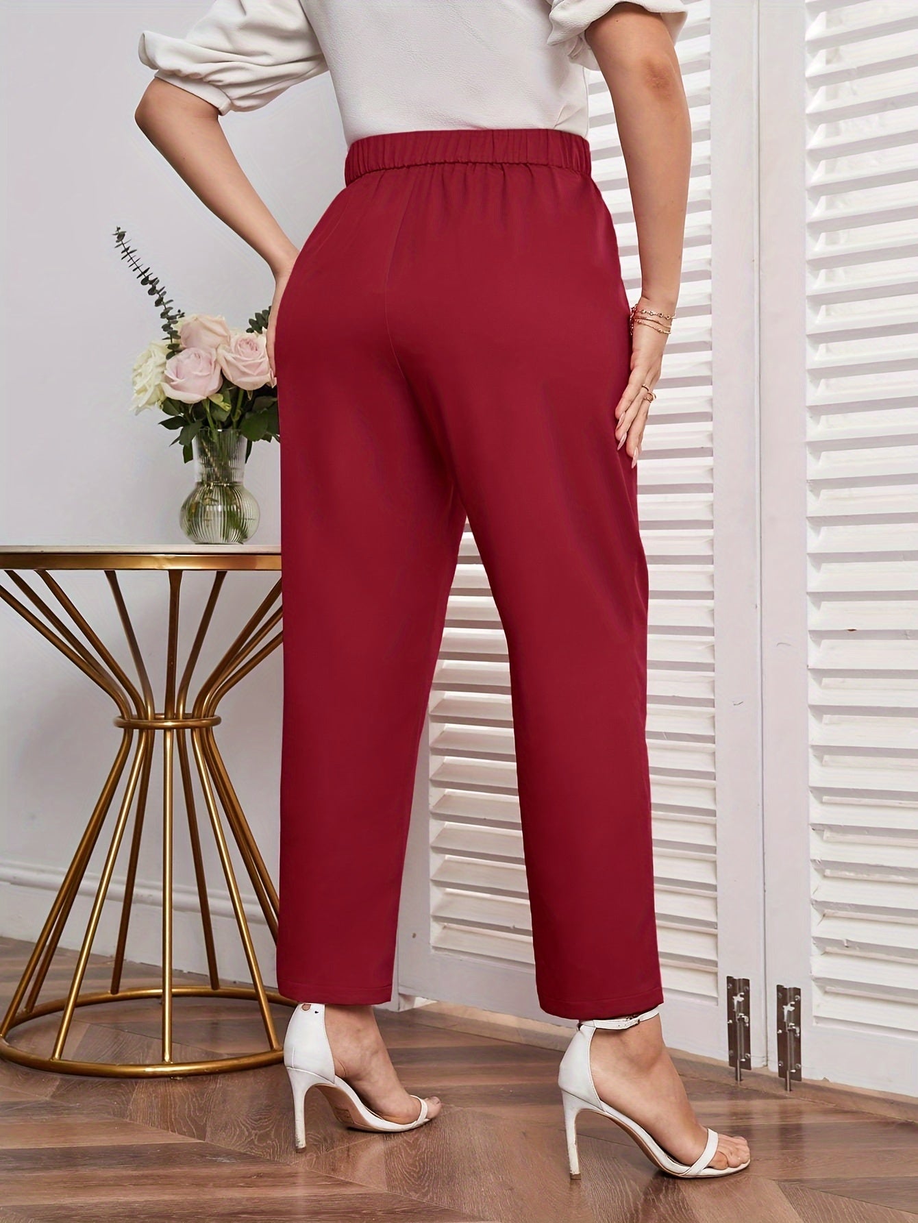  Chain Decor High Rise Tapered Leg Trousers