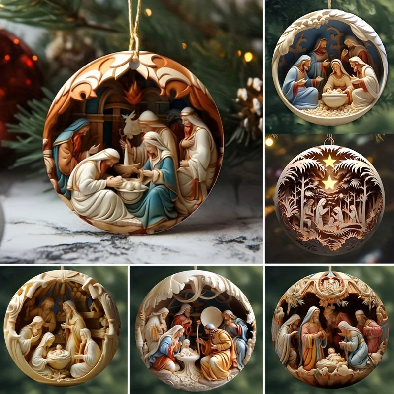 6 Pack Nativity Scene Wooden Ornaments Religious Holiday Decor