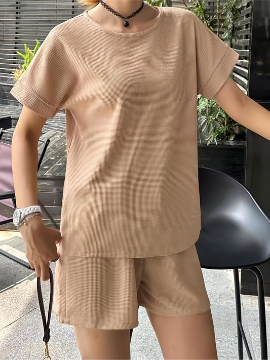Casual Matching Two piece Set Short Sleeve T shirt & Drawstring Basic Shorts