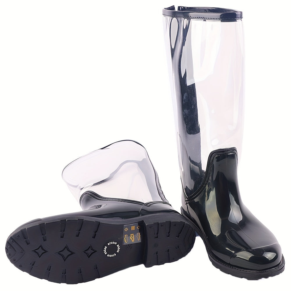 Women's Transparent Waterproof Rain Boots Non Slip Wear Resistance PVC Flat