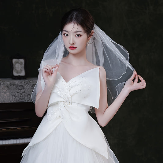 Bridal Veil with Bow Detail Long Satin Ribbon for Weddings