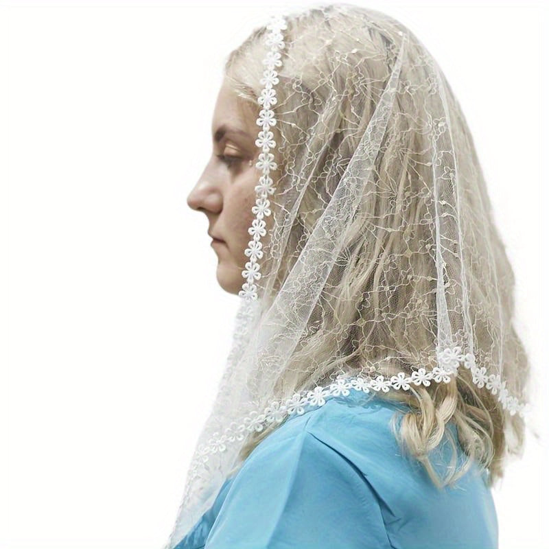 Sheer Mesh Bridal Veil Floral Pattern Lightweight Breathable