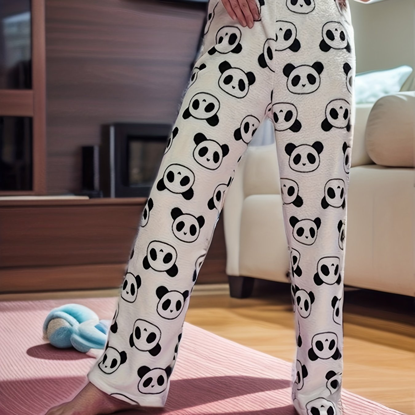 Cartoon Panda Sleep Bottoms & Letter Print Sleep Pants