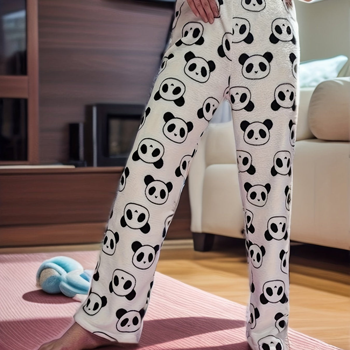 Cartoon Panda Sleep Bottoms & Letter Print Sleep Pants