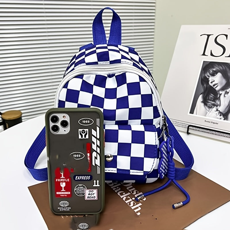 Plaid Backpack Zipper Stylish Knapsack Durable Canvas School Bag