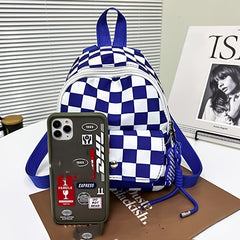 Plaid Backpack Zipper Stylish Knapsack Durable Canvas School Bag