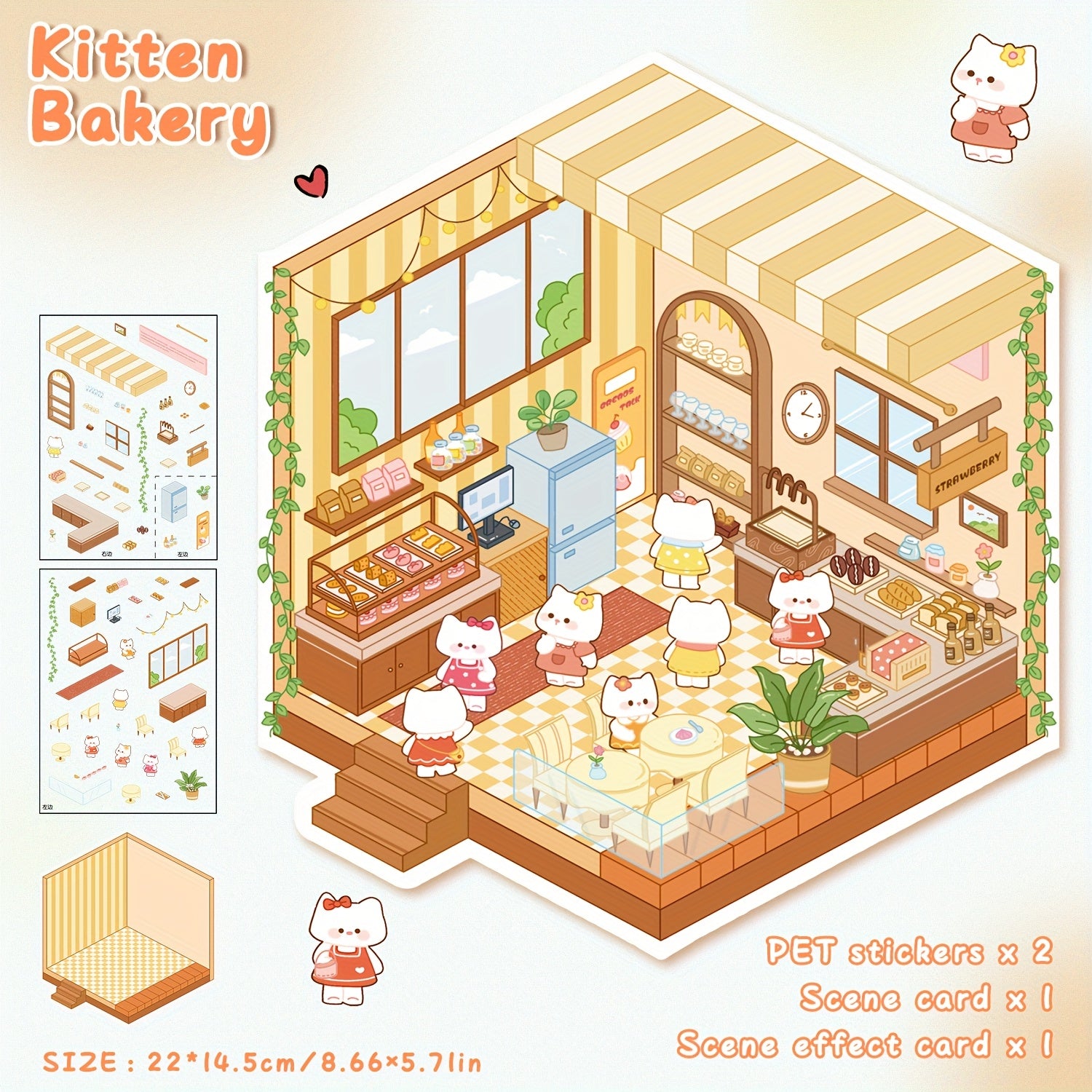 1pc 3D House Stickers Reusable Self Adhesive PET Decals for Laptop & Desk Decor