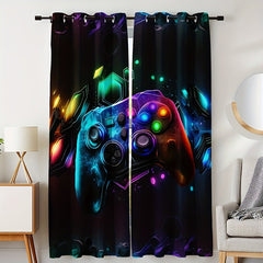 2pcs Game Controllers Printed Curtain Vibrant Colorful Polyester Fiber