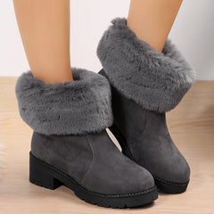 Chunky Heels Snow Boots Non Slip Plush Lined Furry Slip On Snow Shoes
