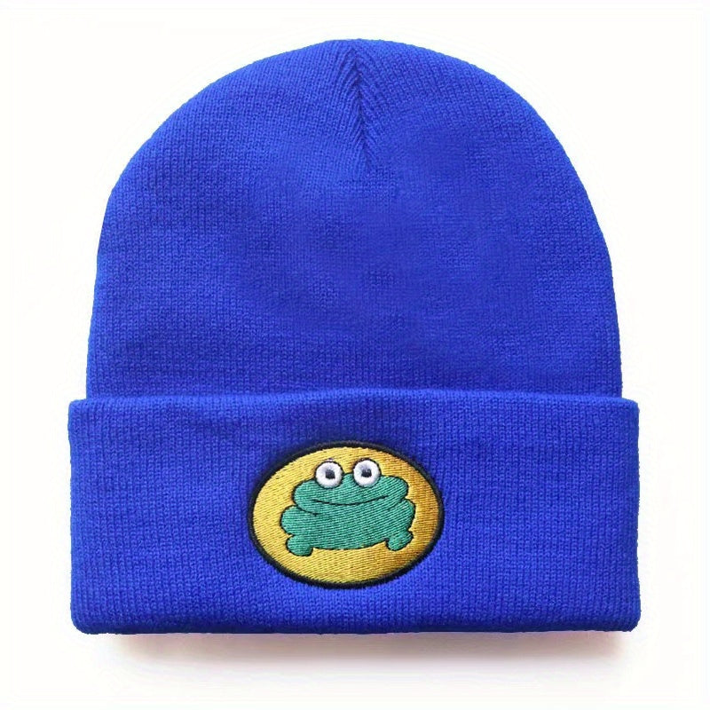 Cartoon Frog Embroidery Beanie Hat Warm Unisex Ski Cap