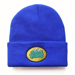Cartoon Frog Embroidery Beanie Hat Warm Unisex Ski Cap