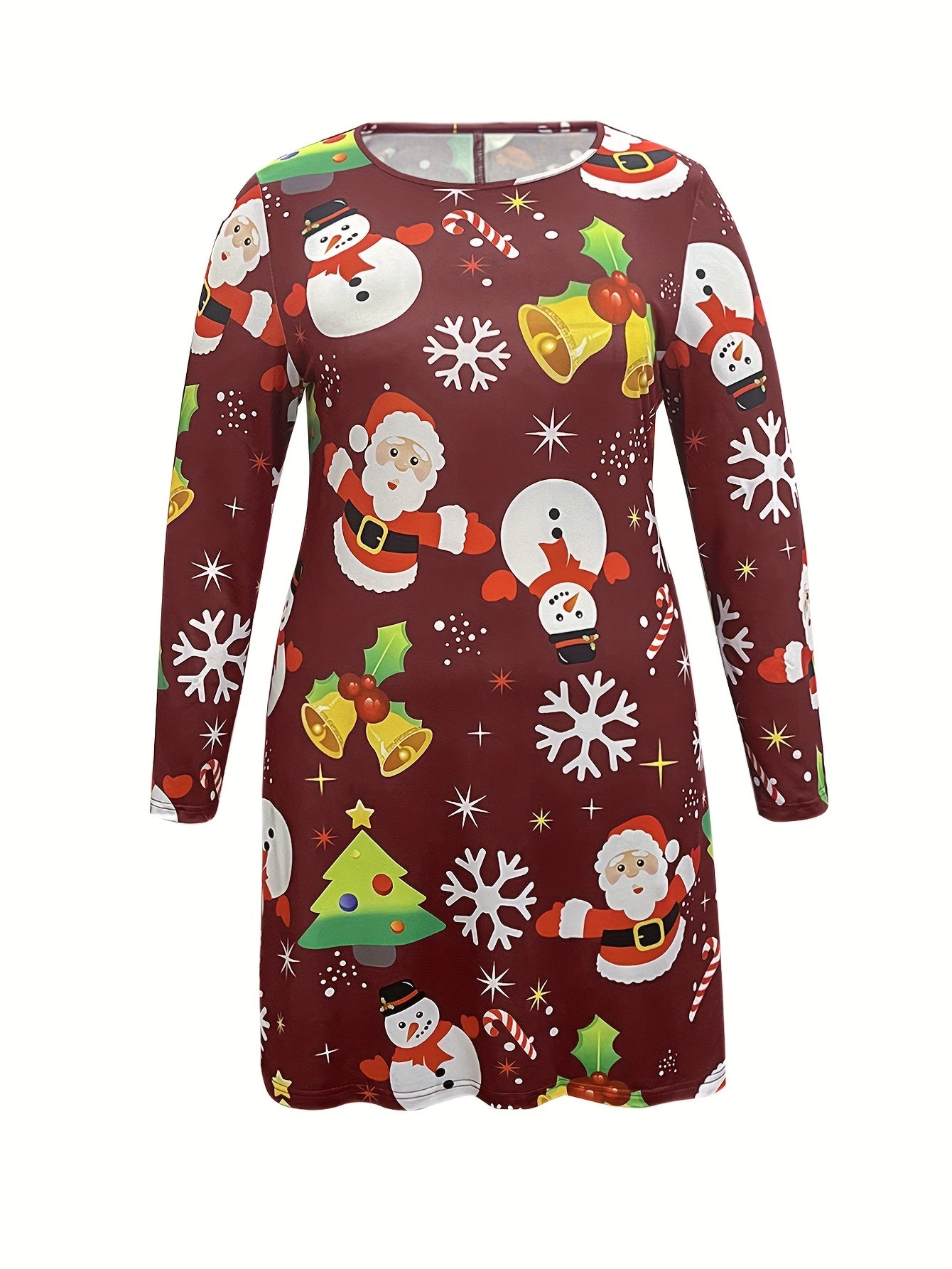  Christmas Dress Women's Plus Santa Claus & Snowman Print Dress