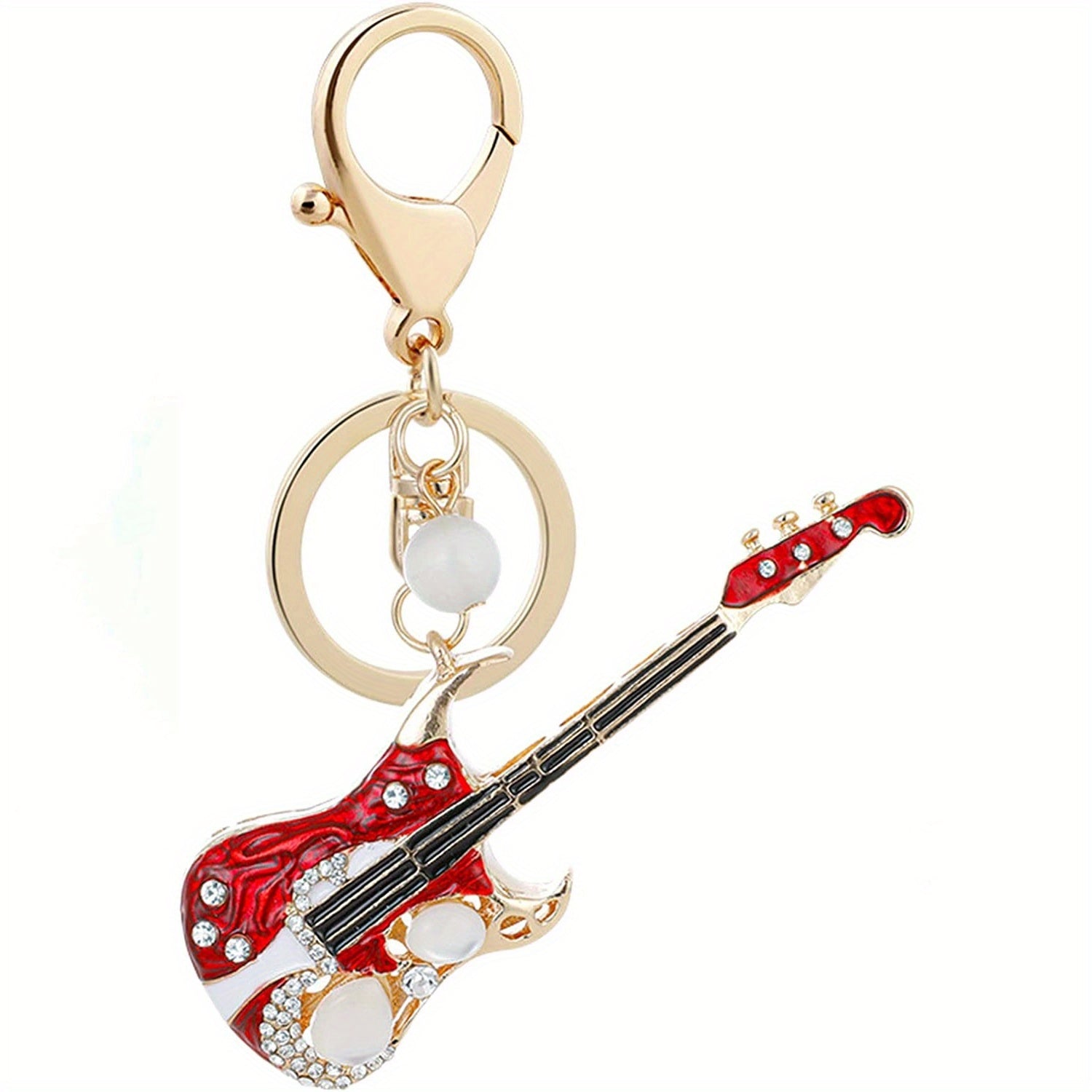 Rhinestone Guitar Keychain Musical Instrument Metal Key Ring Purse Bag Charm