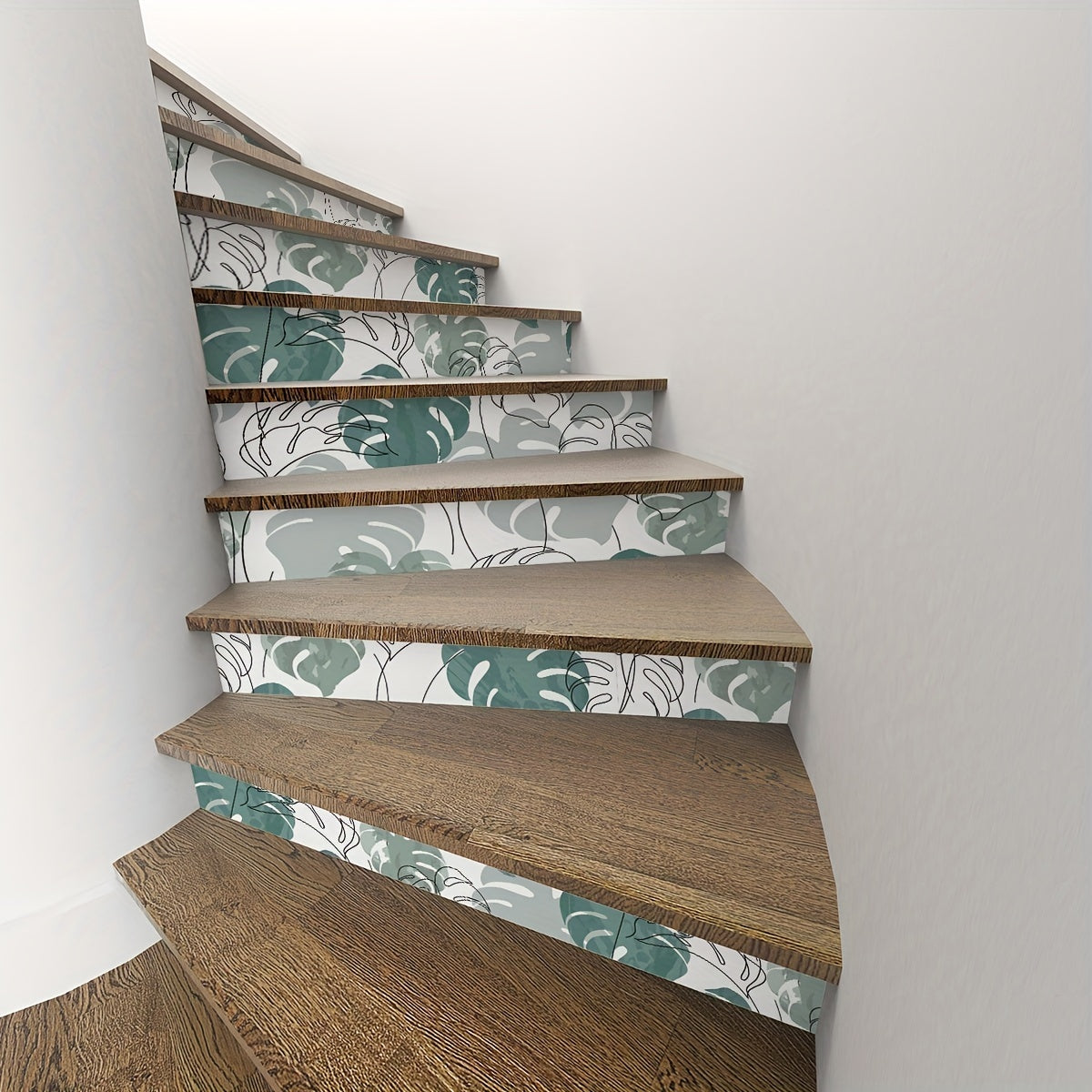 6pcs Watercolor Turtle Back Leaf Pattern Stair Stickers