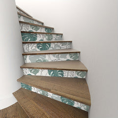 6pcs Watercolor Turtle Back Leaf Pattern Stair Stickers