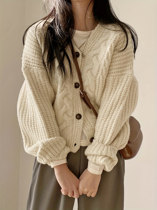 Chunky Knit Cardigan Long Sleeve Vintage Style Fall Winter Women's Clothing