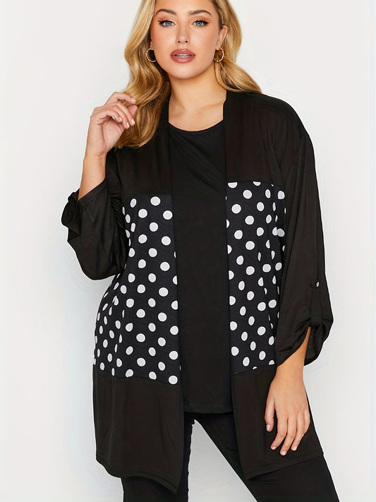  Colorblock Polka Dot Print Cardigan