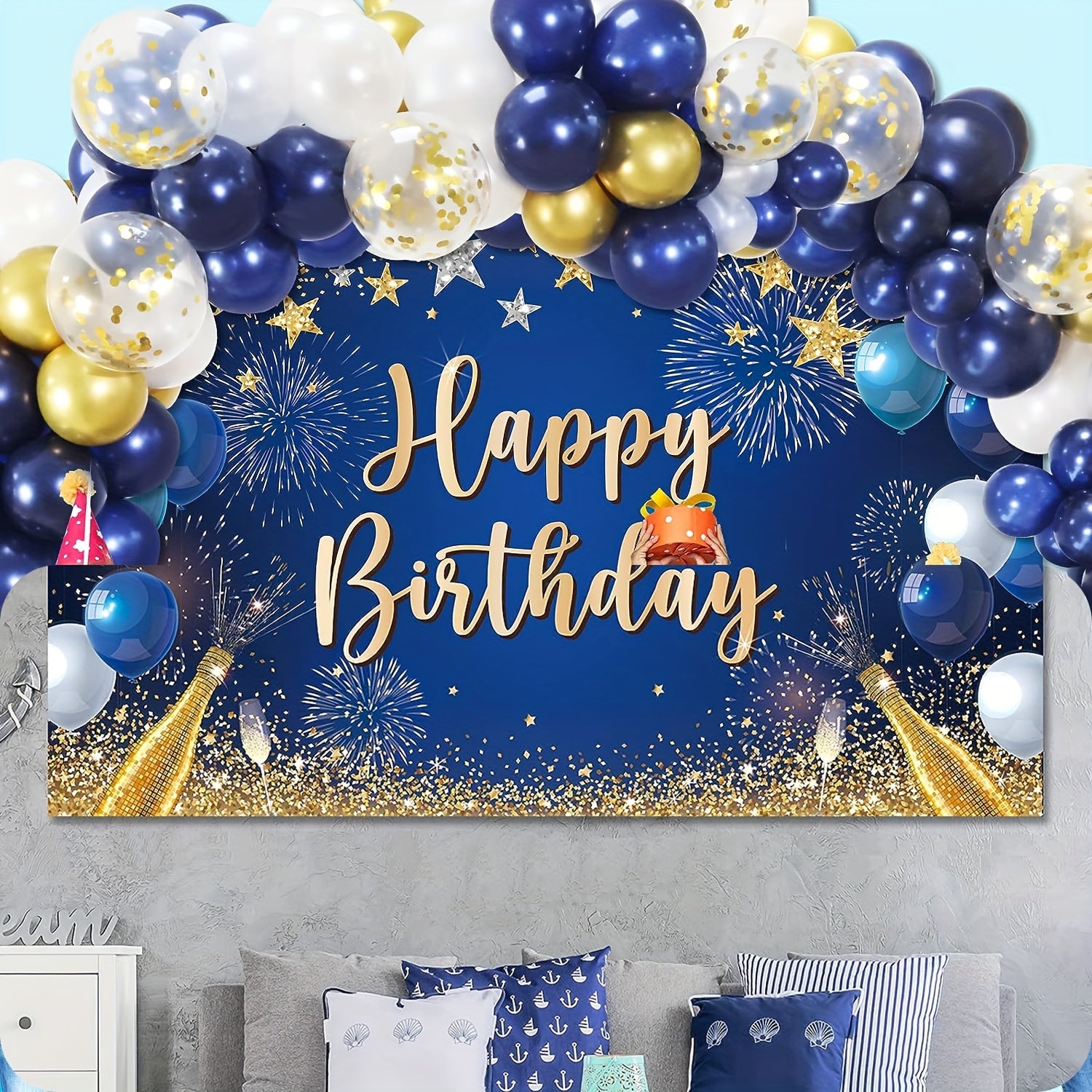 Navy & Golden Balloon Garland Birthday Decorations Set