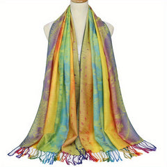 Peacock Feather Jacquard Large Scarf Gradient Tassel Shawl Windproof Beach Towel