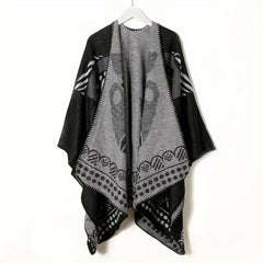 Boho Geometric Pattern Shawl Cashmere Wrap Thick Warm Cape