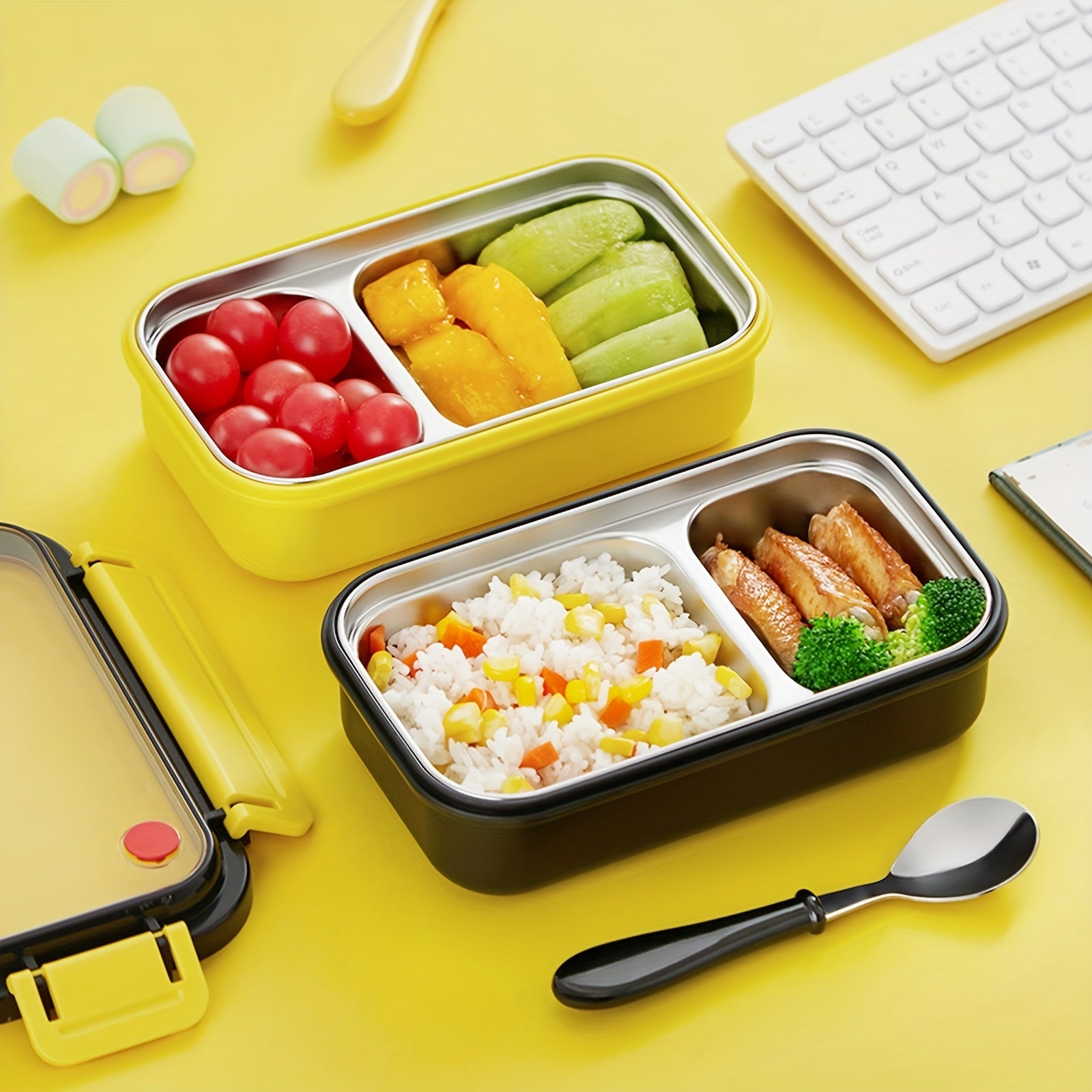 RYBACK Lunch Box 550ml Stainless Steel Bento Box 2 Compartment Food Container
