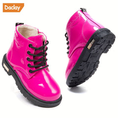 Daclay Kids Boots Soft Fleece Lining Durable Rubber Soles Mid Calf Lace up
