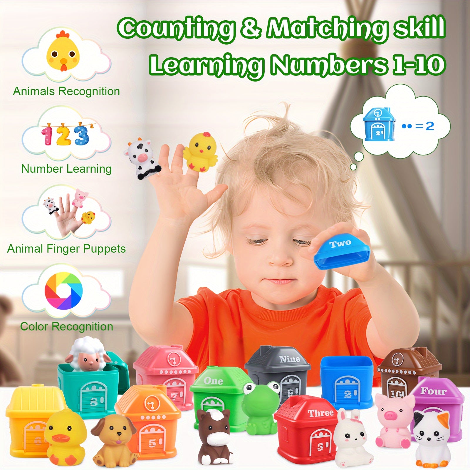 ALIEX 10pcs Animal Counting & Matching Sorting Games