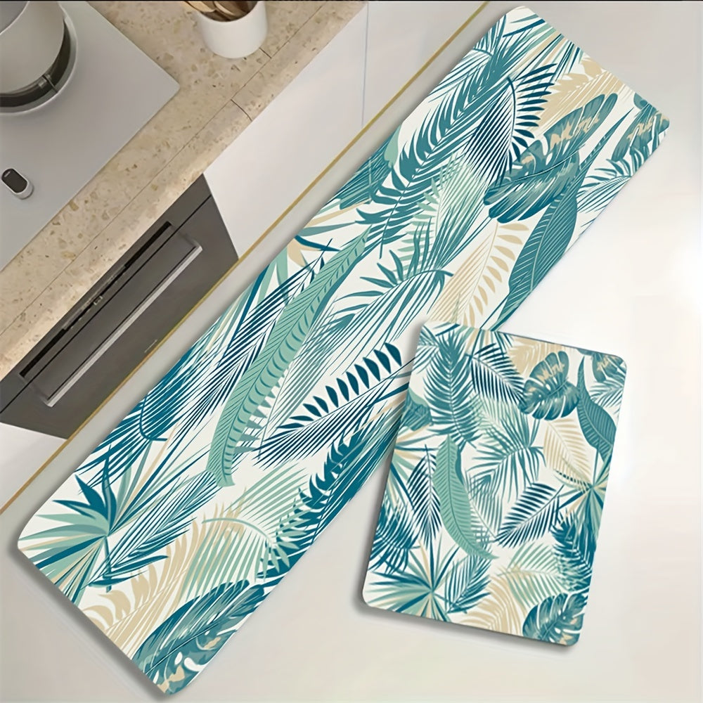 Tropical Leafs Print Kitchen Rug Soft Anti Fatigue Mat
