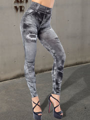 Denim Print High Waist Leggings for Women