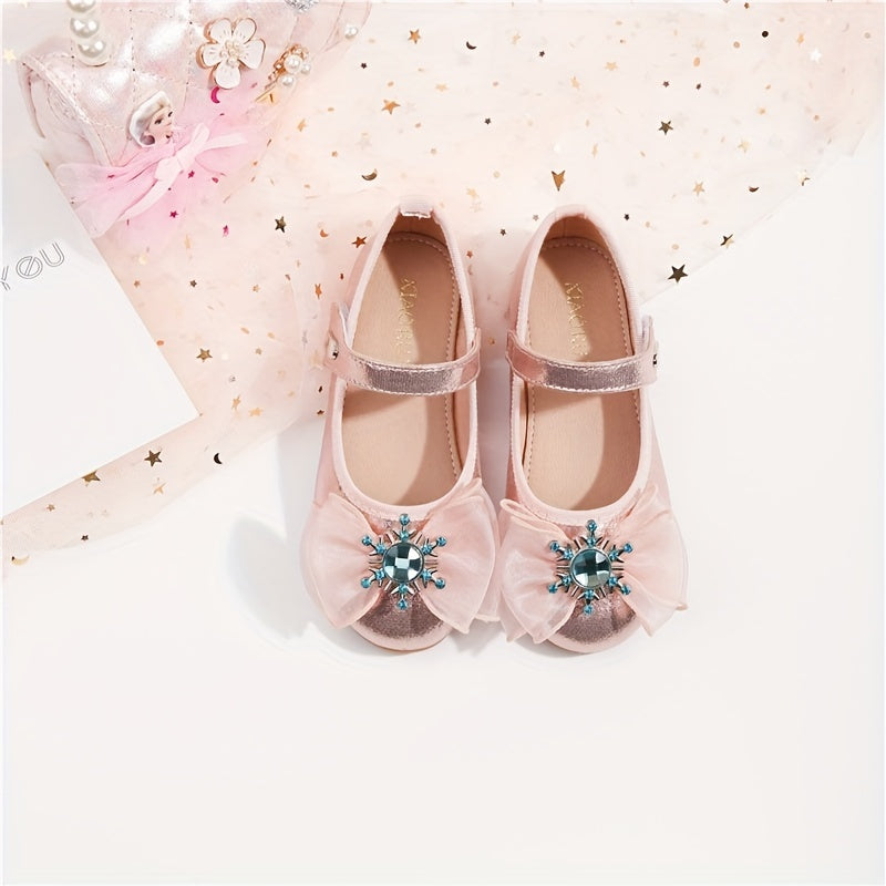 Bowknot Diamond Princess Shoes Girls Non Slip Flat Sole Party School