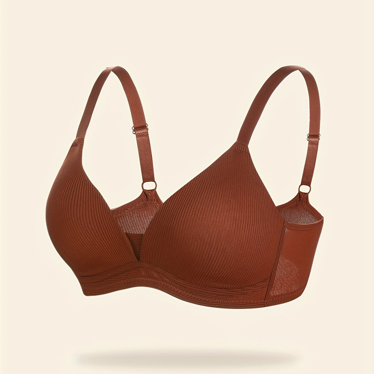 Wireless Ribbed Push Up Bra Breathable Comfy Lingerie