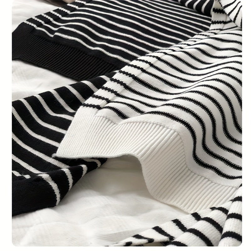 Striped Knitted Long Sleeves Shawl Warm Wrap Elastic Windproof Cardigan