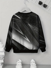 Gray Digital Pattern Sweatshirt For Kids Long Sleeve Top
